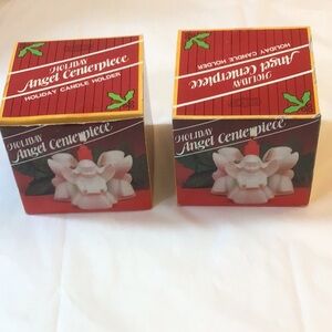 🎉2/15.00🎉 set Christmas Holiday Angel Trio Candle Holder 1985 Porcelain Bisque